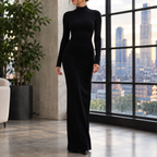Vestido largo de manga larga con cuello alto para mujer
