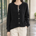 Women's Round Neck Button-Up Knit Cardigan