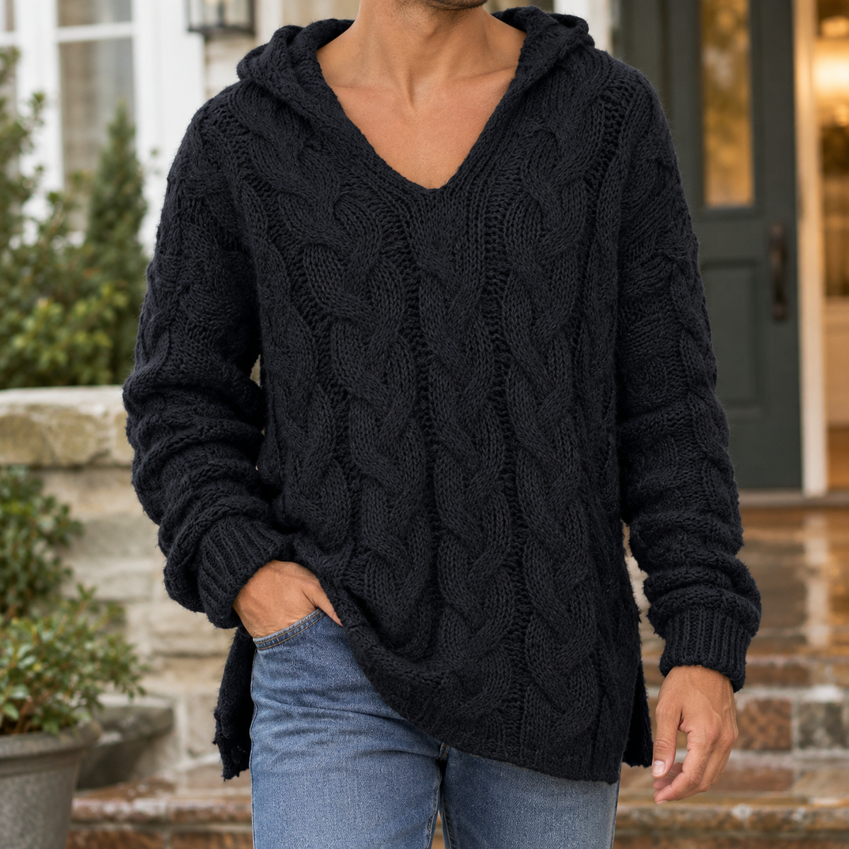 Men's Textured Hooded Sweater