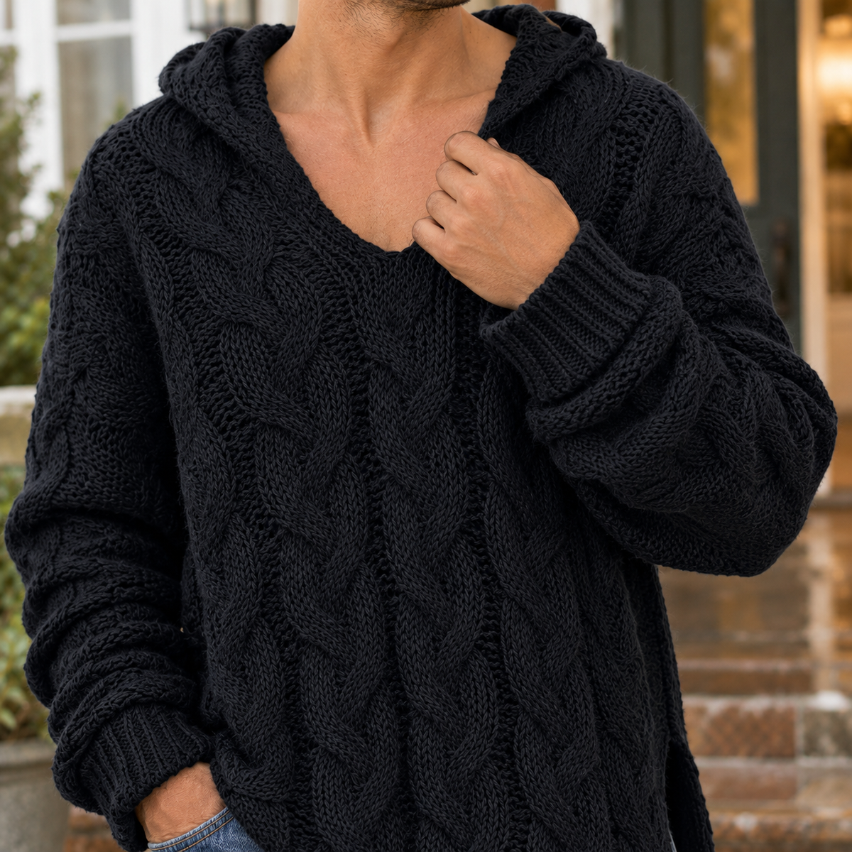 Men's Textured Hooded Sweater