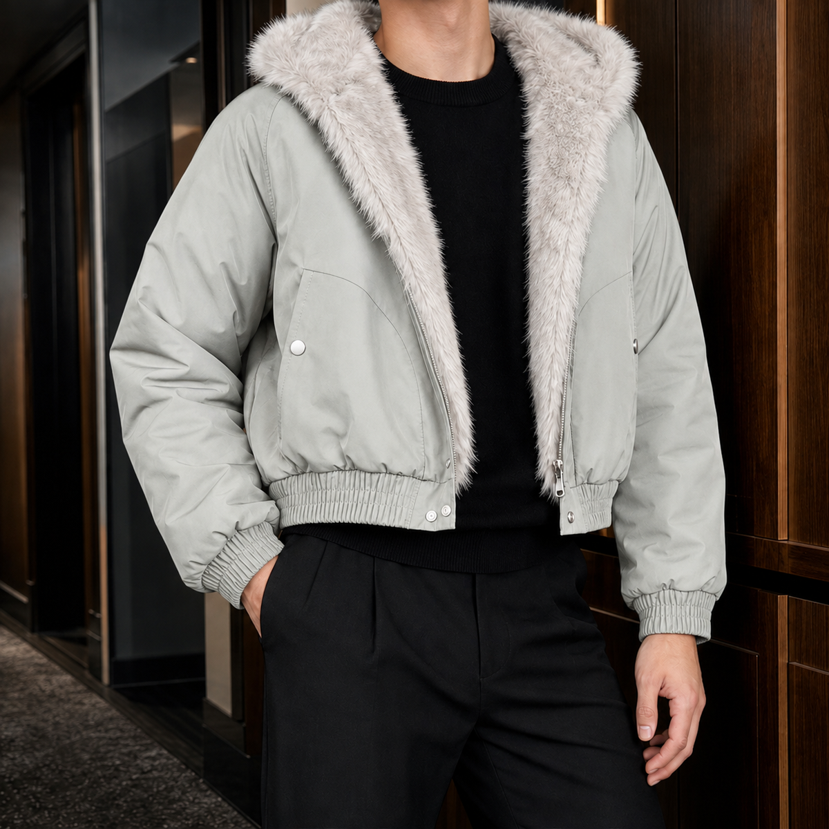 Men's Plush-Lined Hooded Jacket