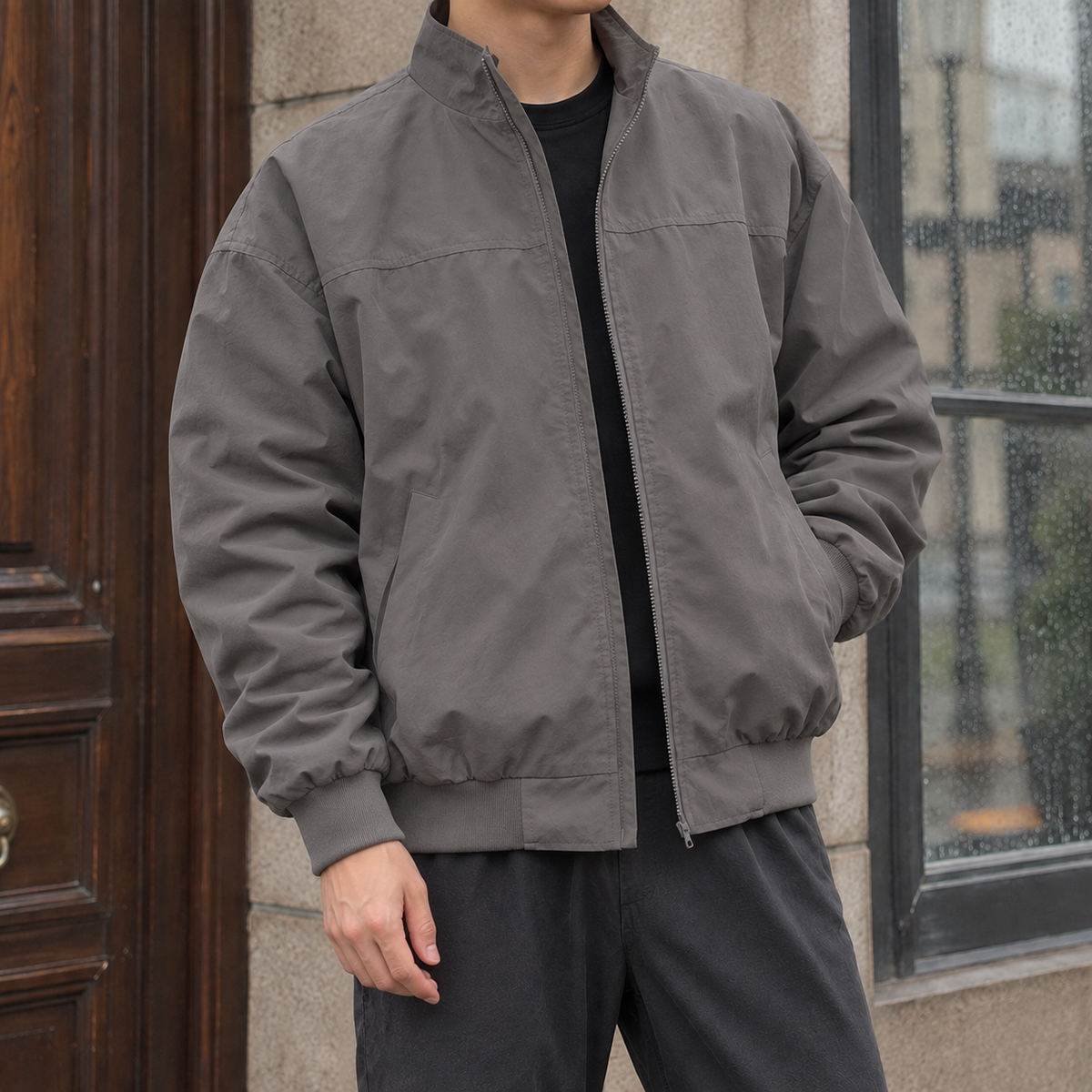 Men's Relaxed Fit Zip-Up Bomber Jacket