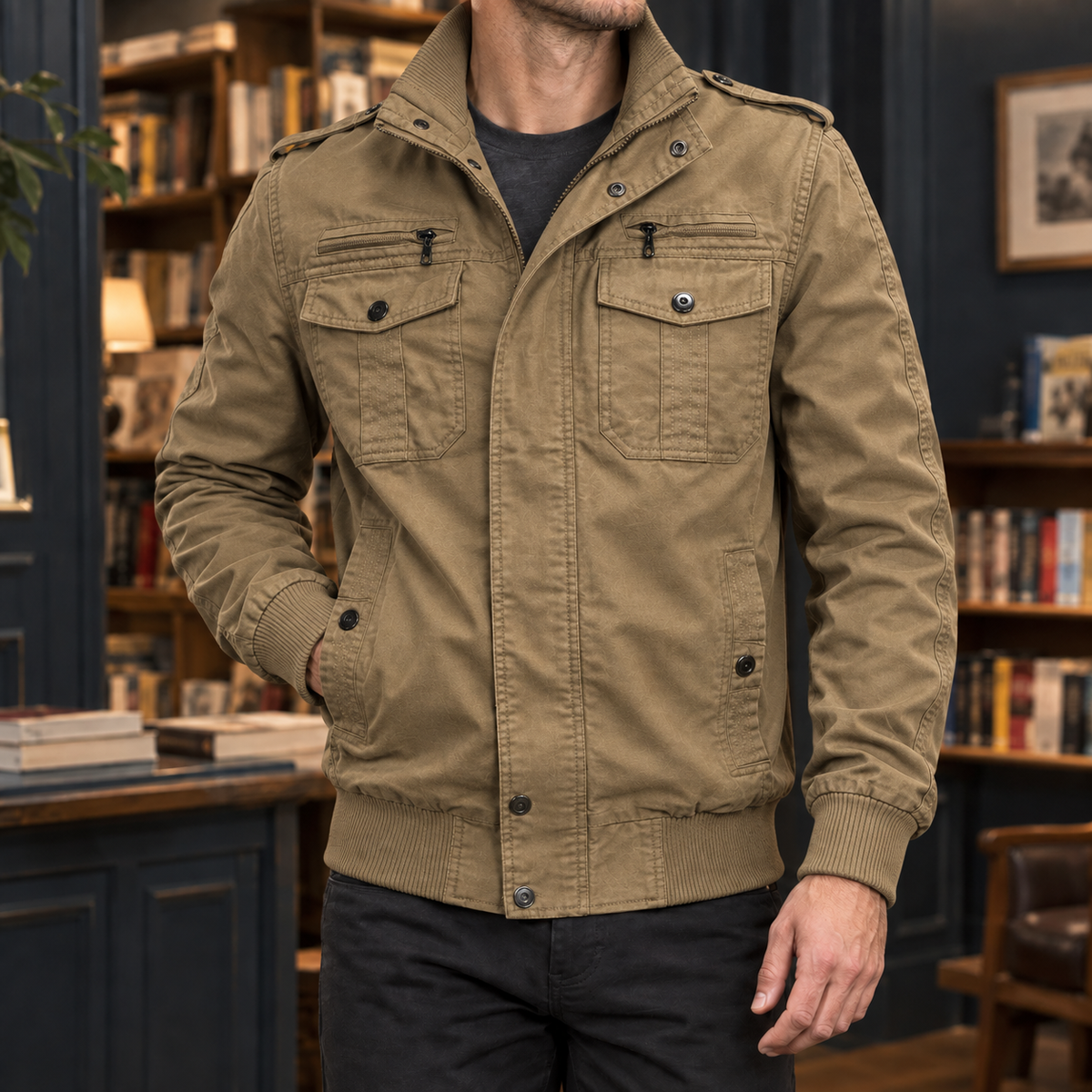 Men's Multi-Pocket Stand Collar Bomber Jacket