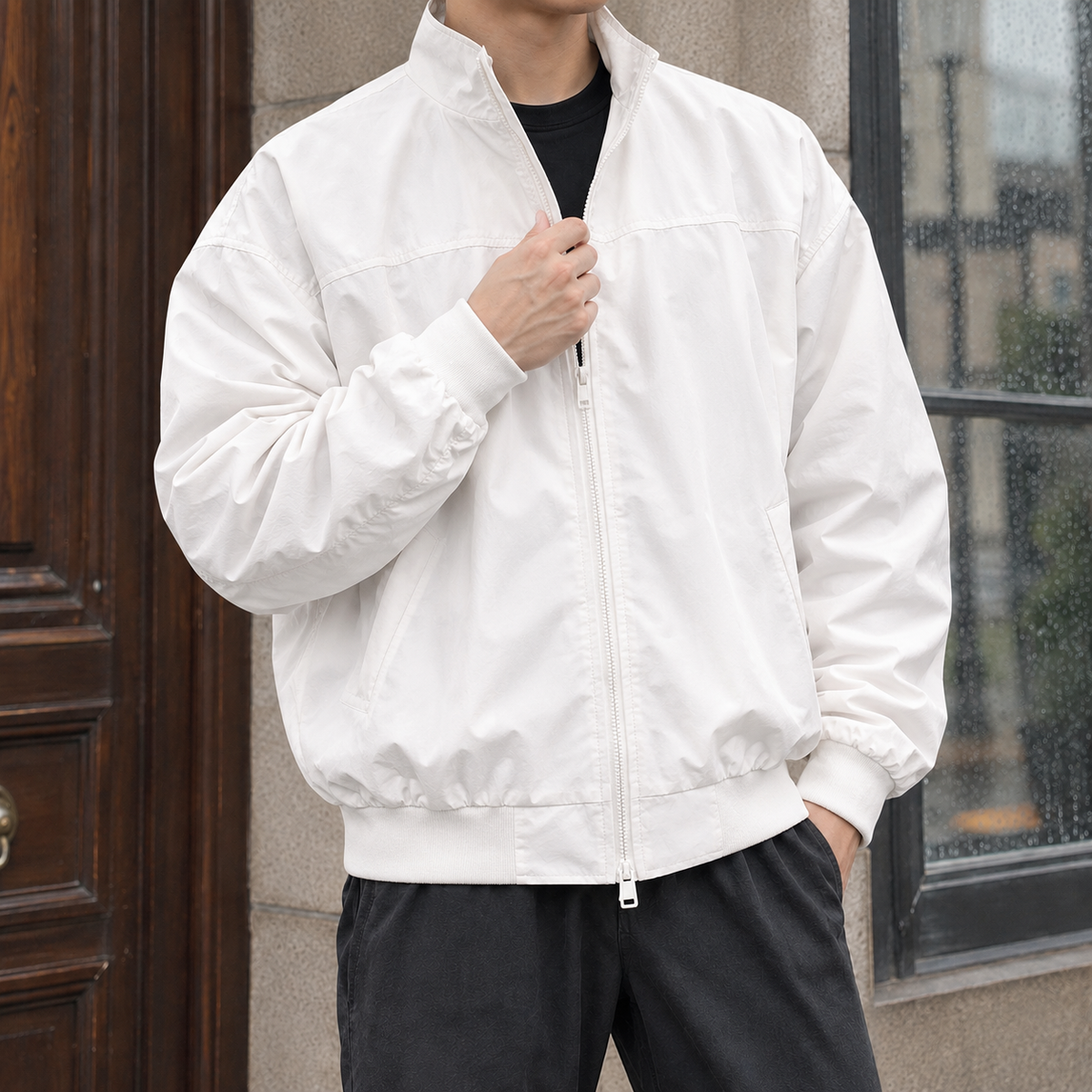 Men's Relaxed Fit Zip-Up Bomber Jacket