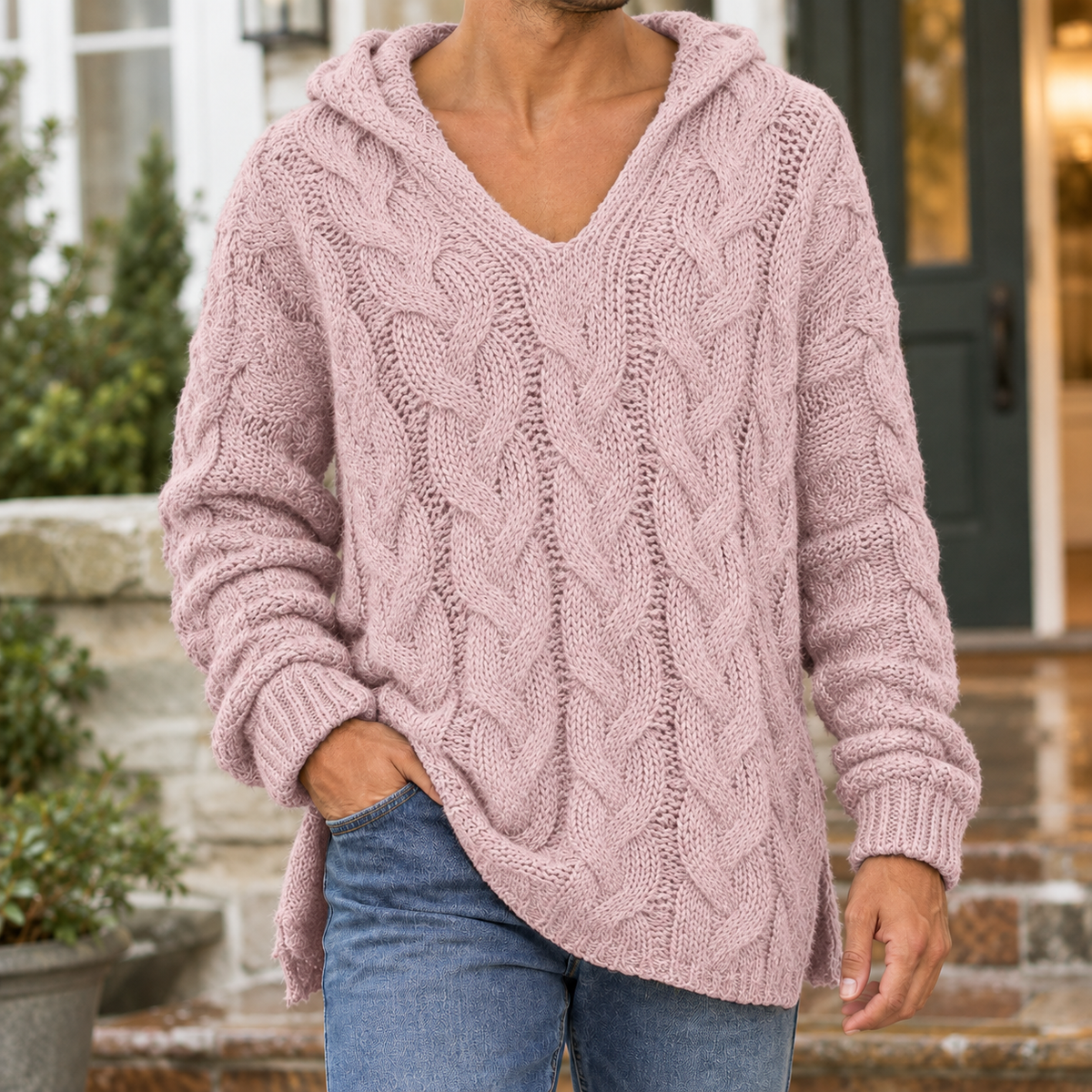 Men's Textured Hooded Sweater