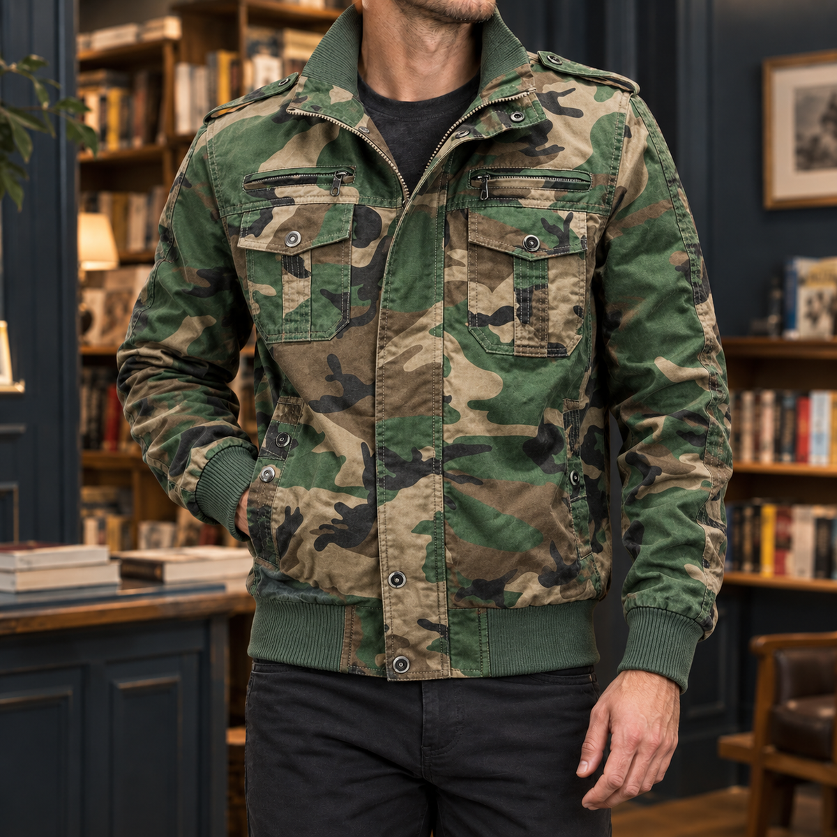 Men's Multi-Pocket Stand Collar Bomber Jacket