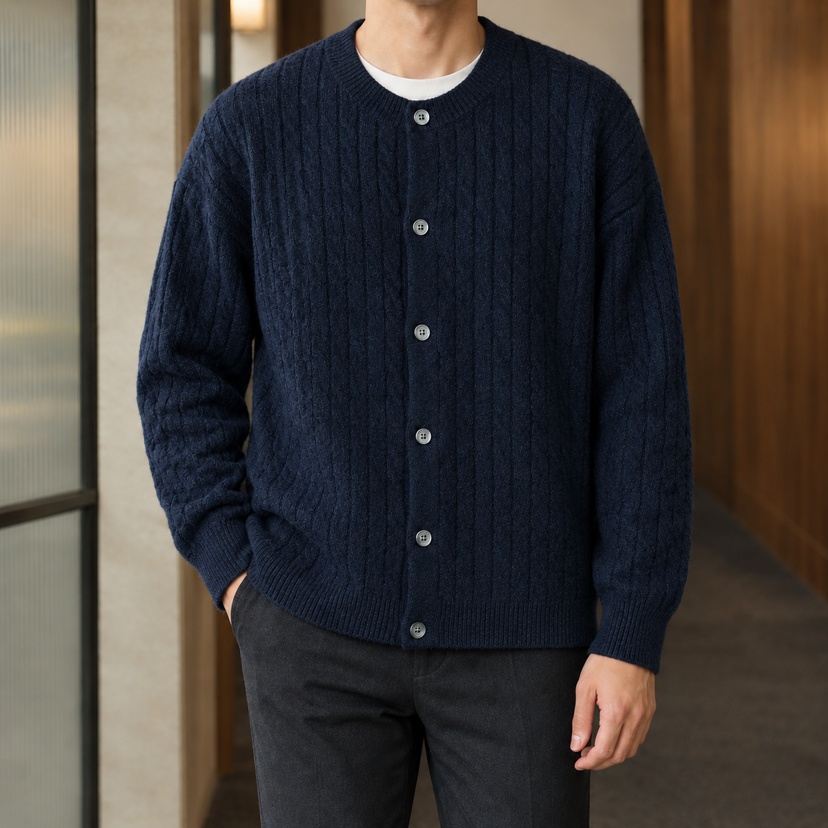 Men's Cable Knit Button Cardigan