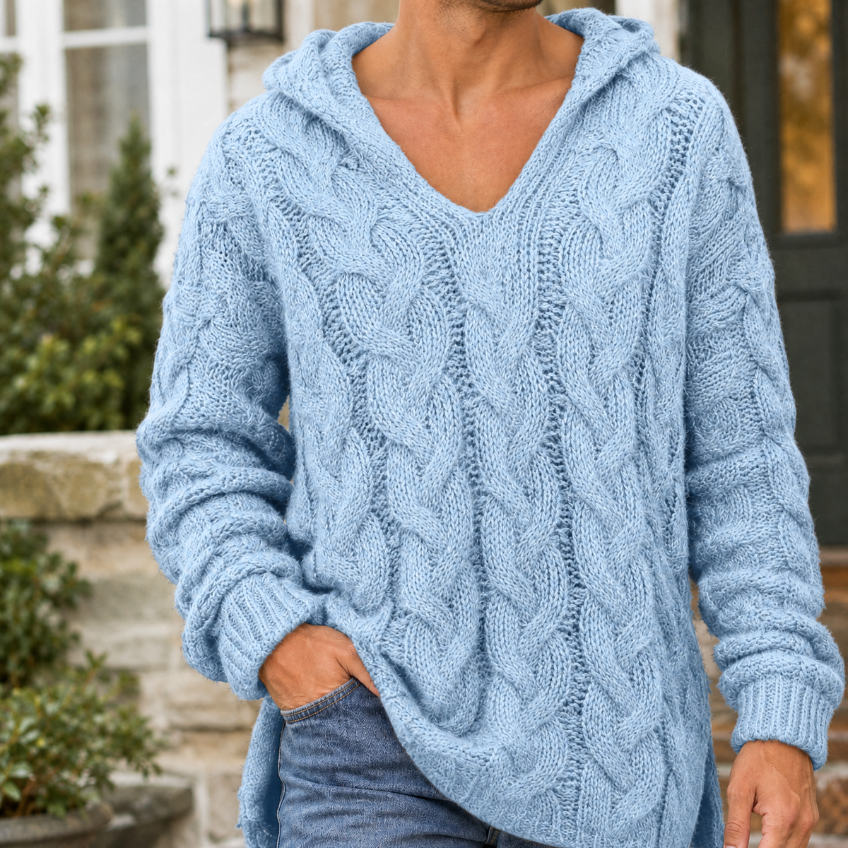 Men's Textured Hooded Sweater