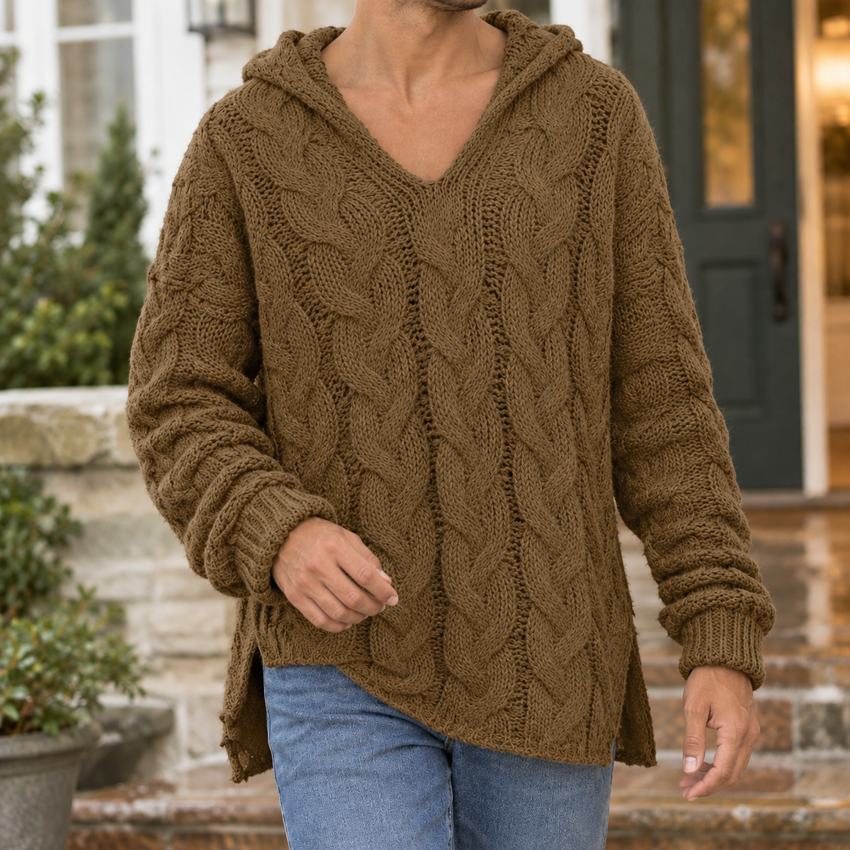 Men's Textured Hooded Sweater