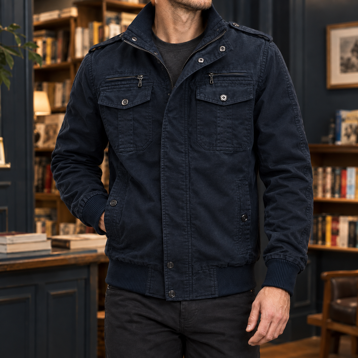 Men's Multi-Pocket Stand Collar Bomber Jacket