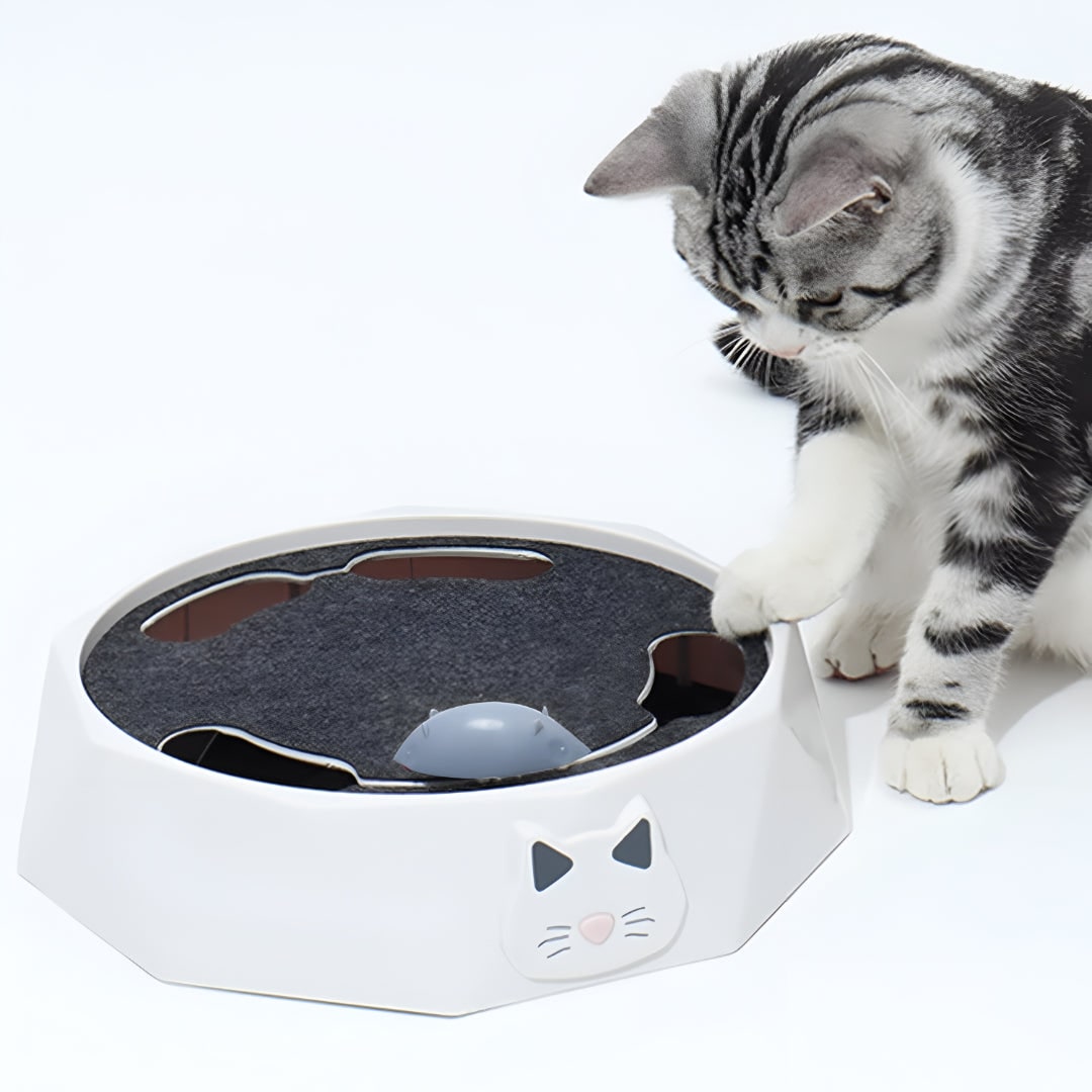 Juguete interactivo motorizado para gatos con ratón perseguidor y rascador