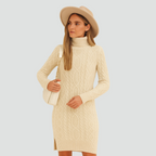 Women’s Cable Knit Turtleneck Sweater Dress