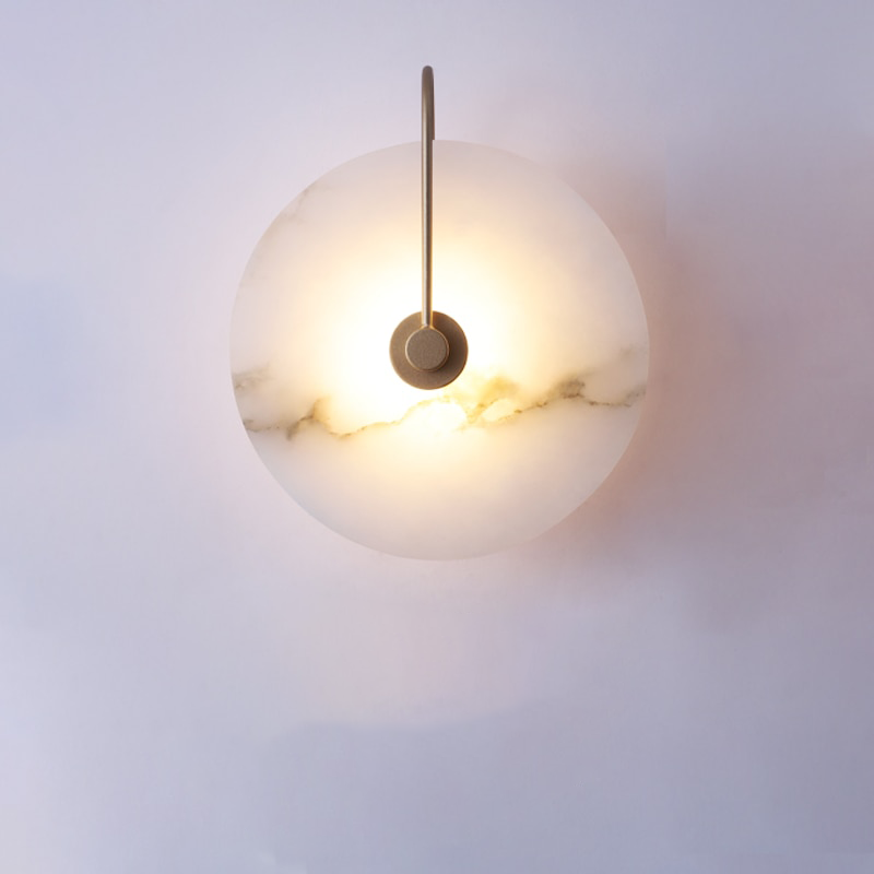 Round Alabaster-Effect Wall Sconce