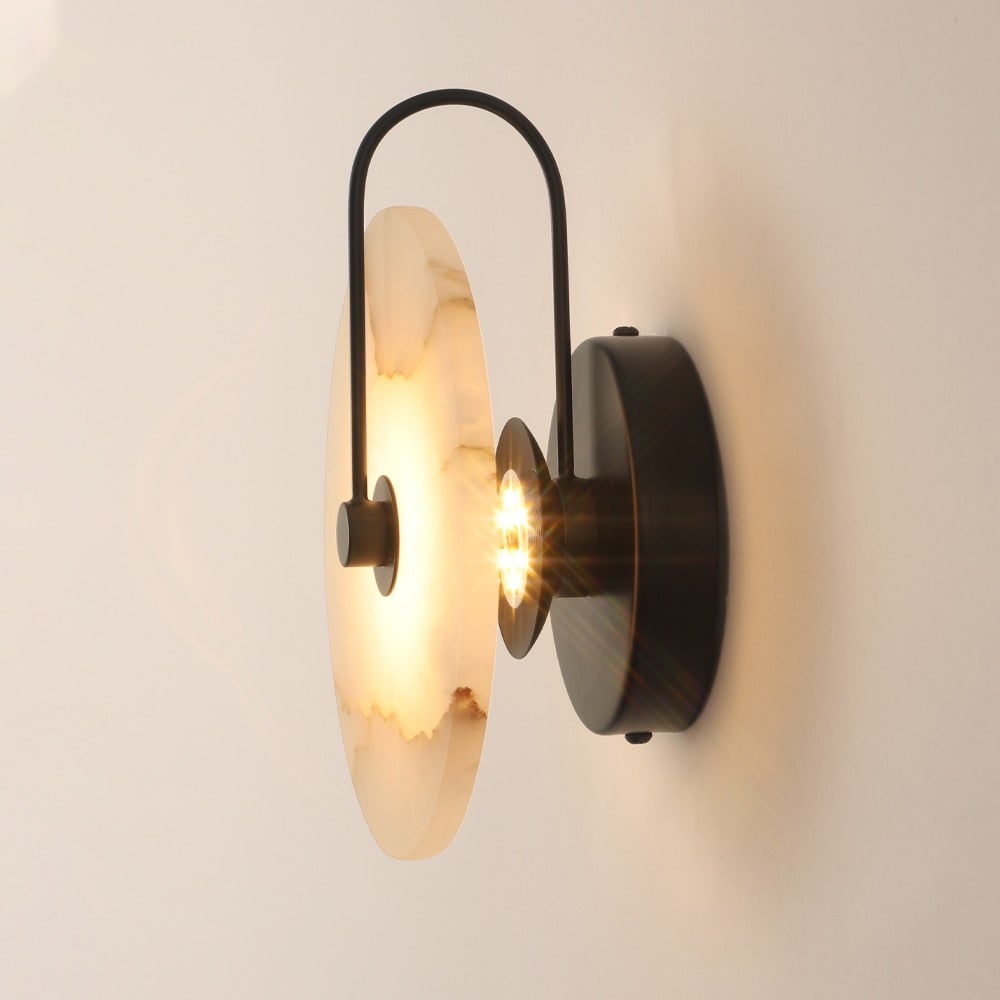 Round Alabaster-Effect Wall Sconce