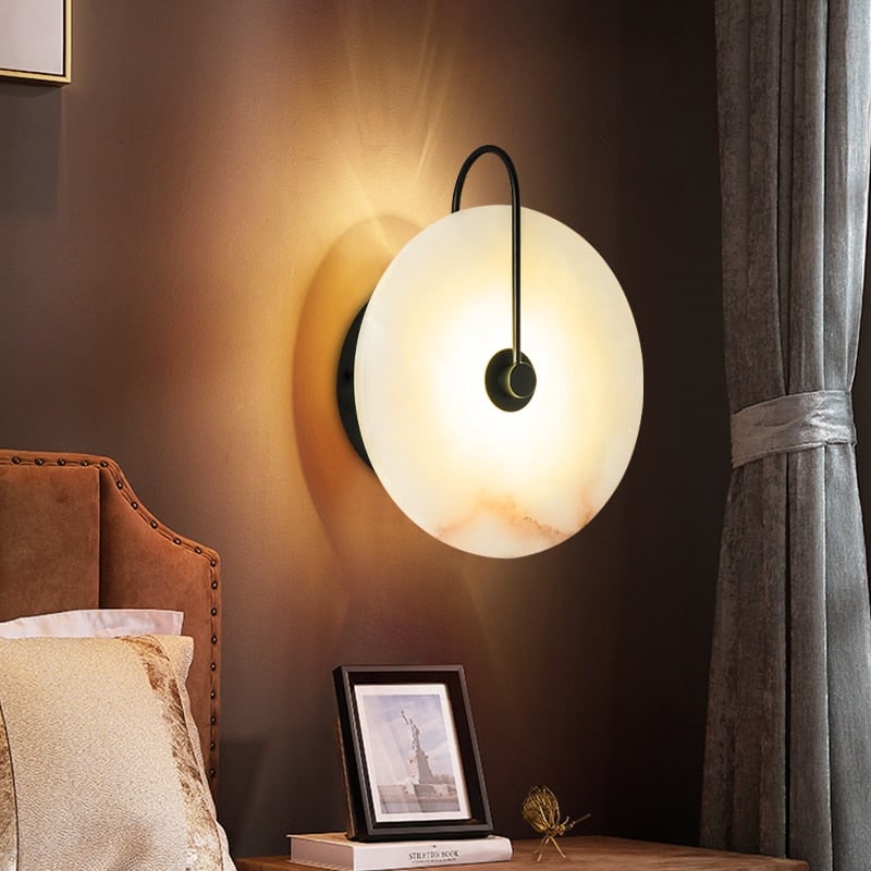 Round Alabaster-Effect Wall Sconce