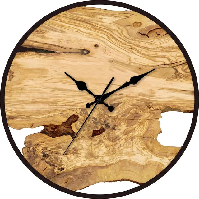 Natural Wood & Epoxy Silent Roman Numeral Wall Clock