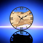Natural Wood & Epoxy Silent Roman Numeral Wall Clock