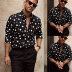 Men's Polka Dot Shirt with Band Collar and Long Sleeves