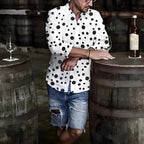 Men's Polka Dot Shirt with Band Collar and Long Sleeves