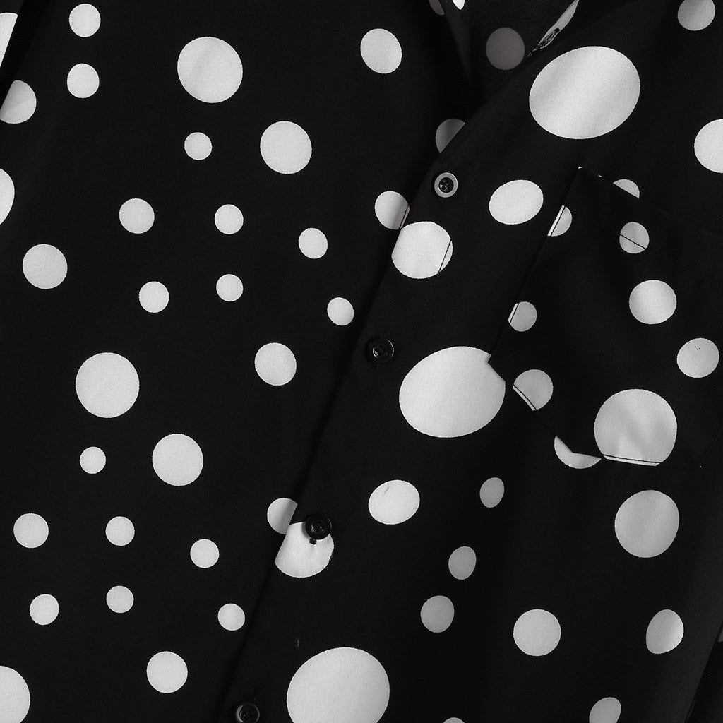 Men's Polka Dot Shirt with Band Collar and Long Sleeves