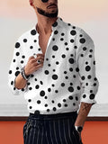 Men's Polka Dot Shirt with Band Collar and Long Sleeves