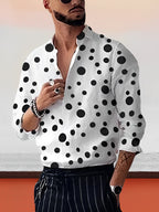 Men's Polka Dot Shirt with Band Collar and Long Sleeves