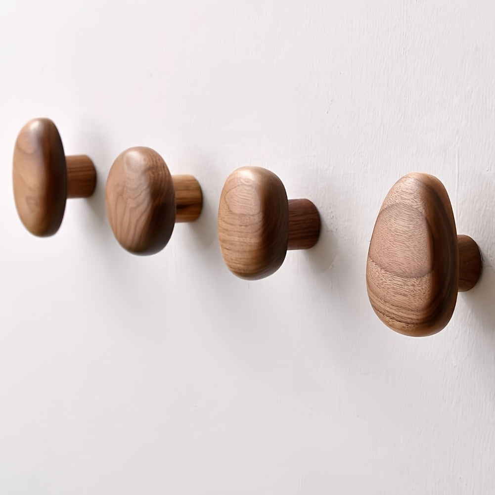Natural Wooden Wall Hooks with Rounded Design