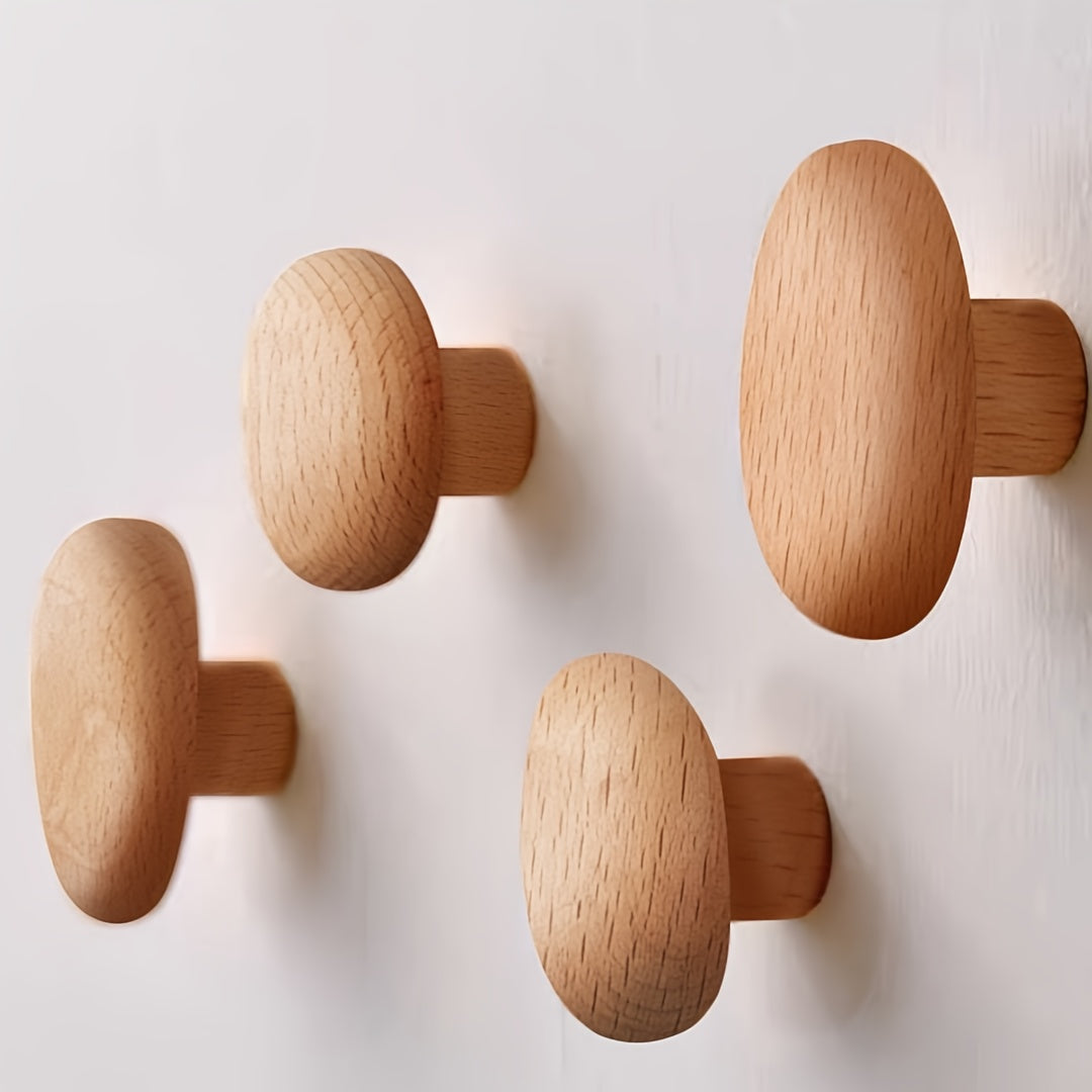 Natural Wooden Wall Hooks with Rounded Design