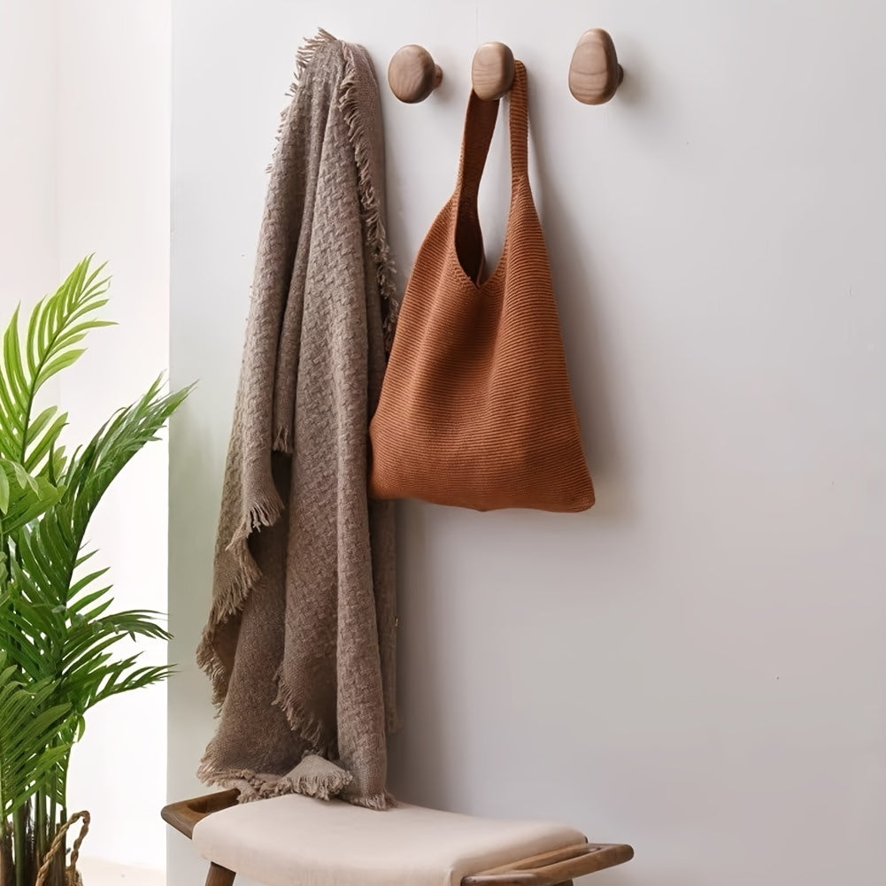Natural Wooden Wall Hooks with Rounded Design