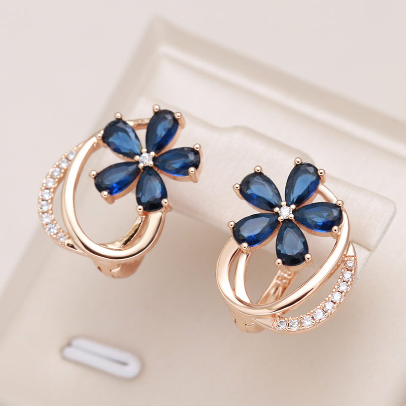 Orecchini da donna blu con fiori e cristalli