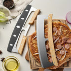 Tagliapizza oscillante in acciaio inossidabile con manico in legno