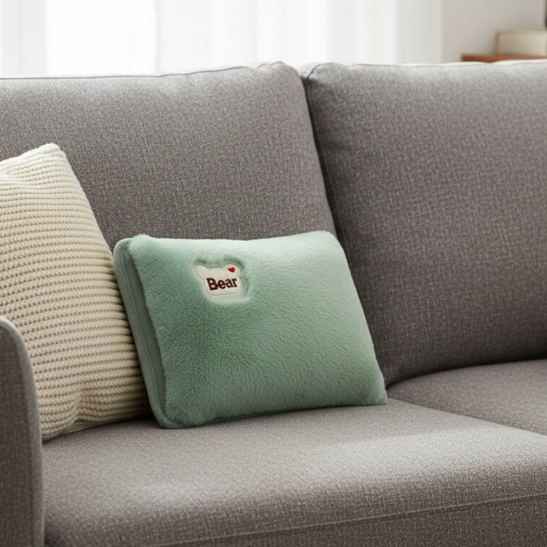 Housse de coussin en polaire motif ours
