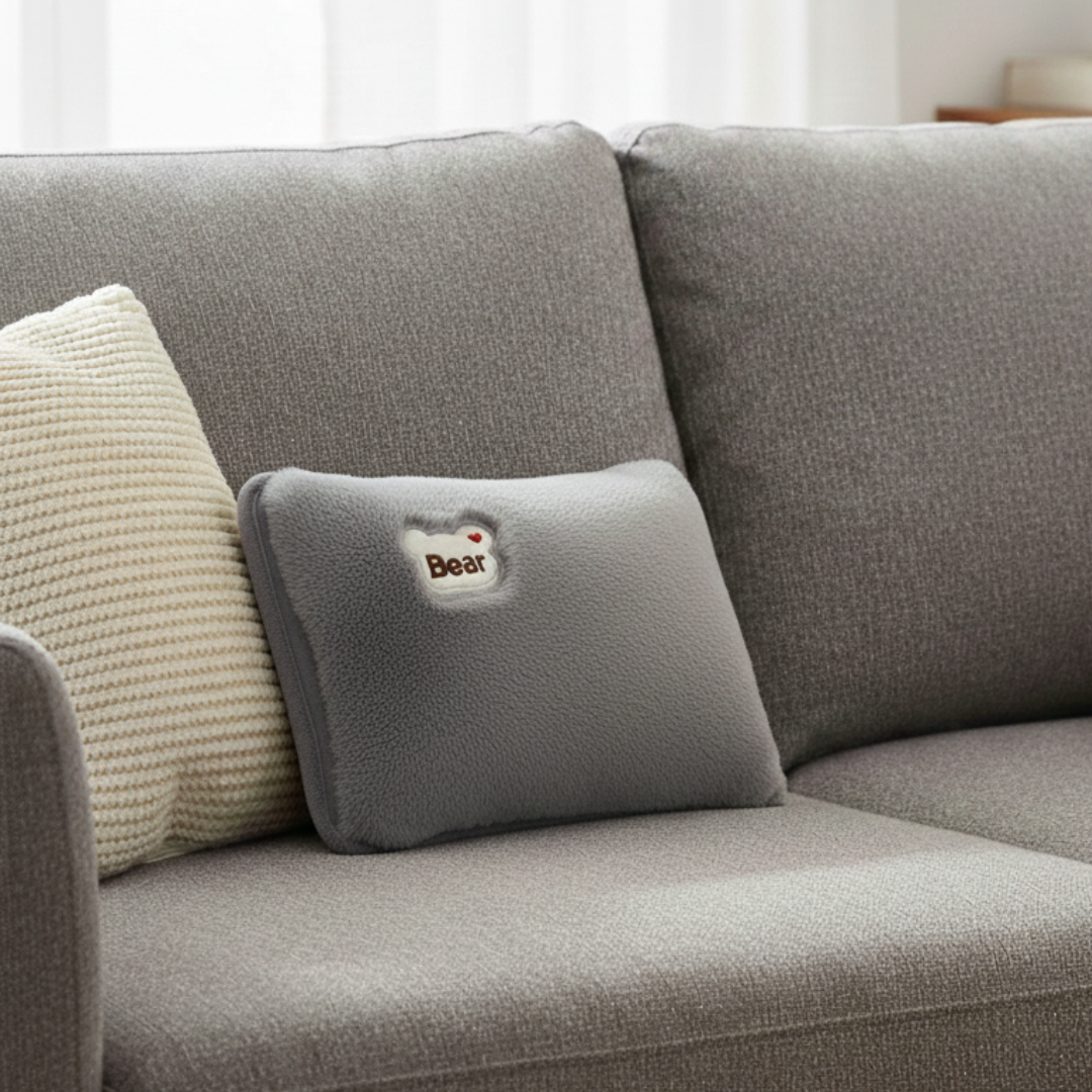 Housse de coussin en polaire motif ours