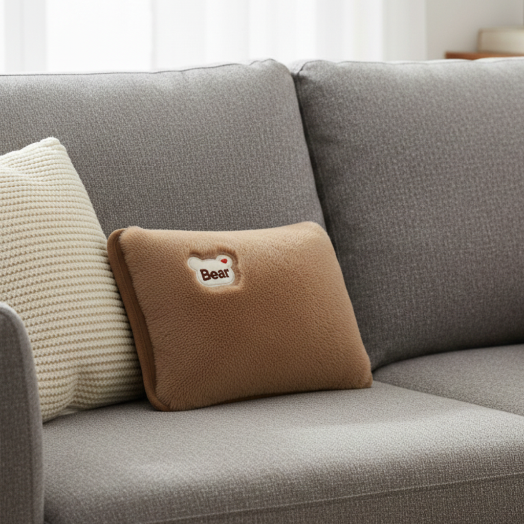 Housse de coussin en polaire motif ours