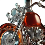 Decantador de vidrio con forma de motocicleta y diseño detallado de crucero