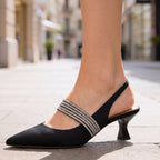 Zapatos de salón destalonados para mujer con tira de cristales