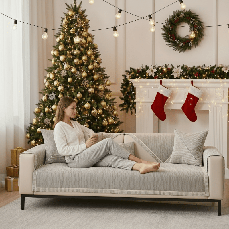 Non-Slip Sofa Throw with Quilted Woven Texture