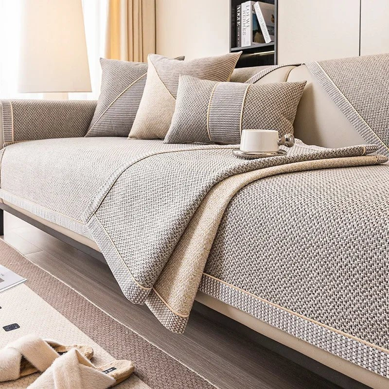 Non-Slip Sofa Throw with Quilted Woven Texture