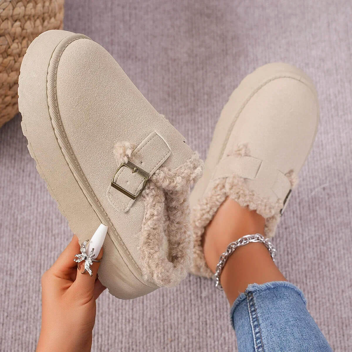 Plush Lined Slip-On Winter Slippers