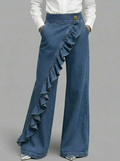 Women's Ruffle Detail Wide-Leg Jeans