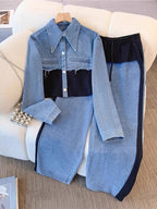 Damen-Zweiteiler aus Denim mit Kontrastdetails