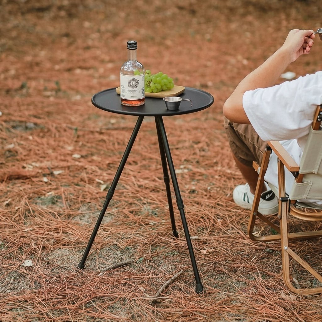 Portable Round Folding Side Table with Adjustable Tripod Legs