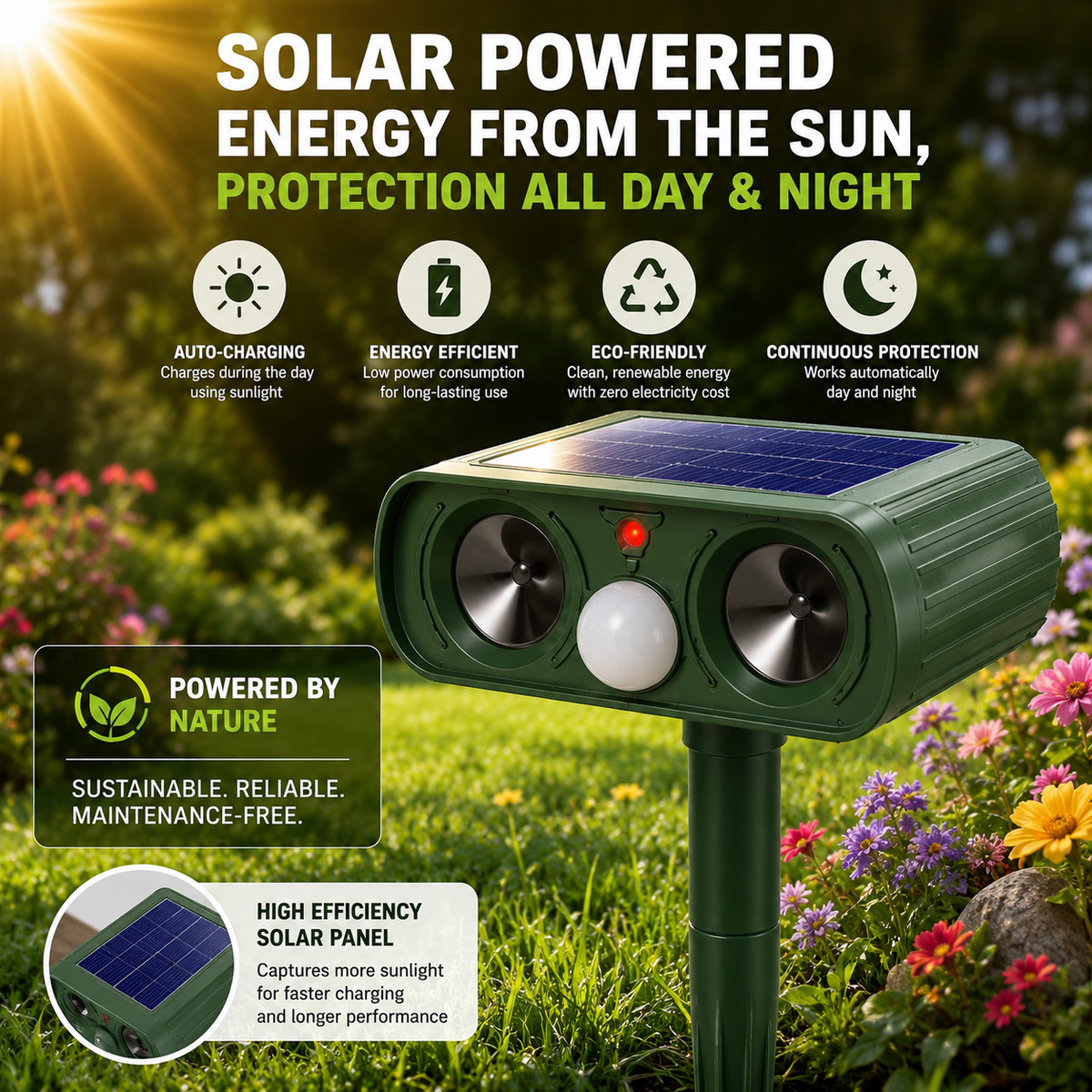Solar Ultrasonic Animal Repeller with Motion Sensor