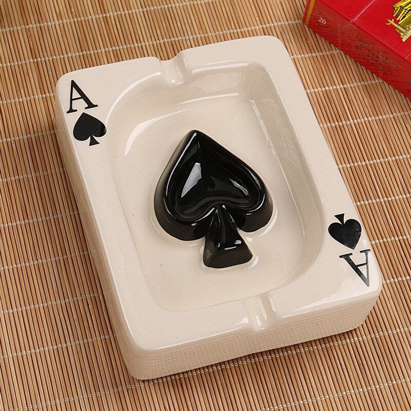 Poker Card Ceramic Ashtray Set with Heart and Spade Embossed Designs