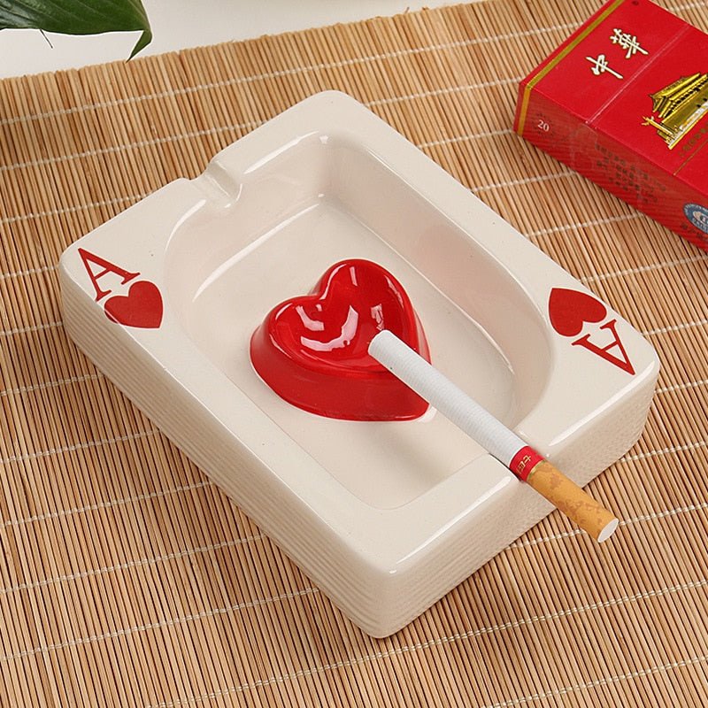 Poker Card Ceramic Ashtray Set with Heart and Spade Embossed Designs