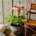 Portable Wooden Wine Table with Ground Spike and Glass Holders