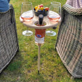 Portable Wooden Wine Table with Ground Spike and Glass Holders