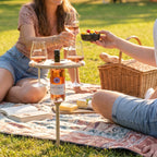 Portable Wooden Wine Table with Ground Spike and Glass Holders