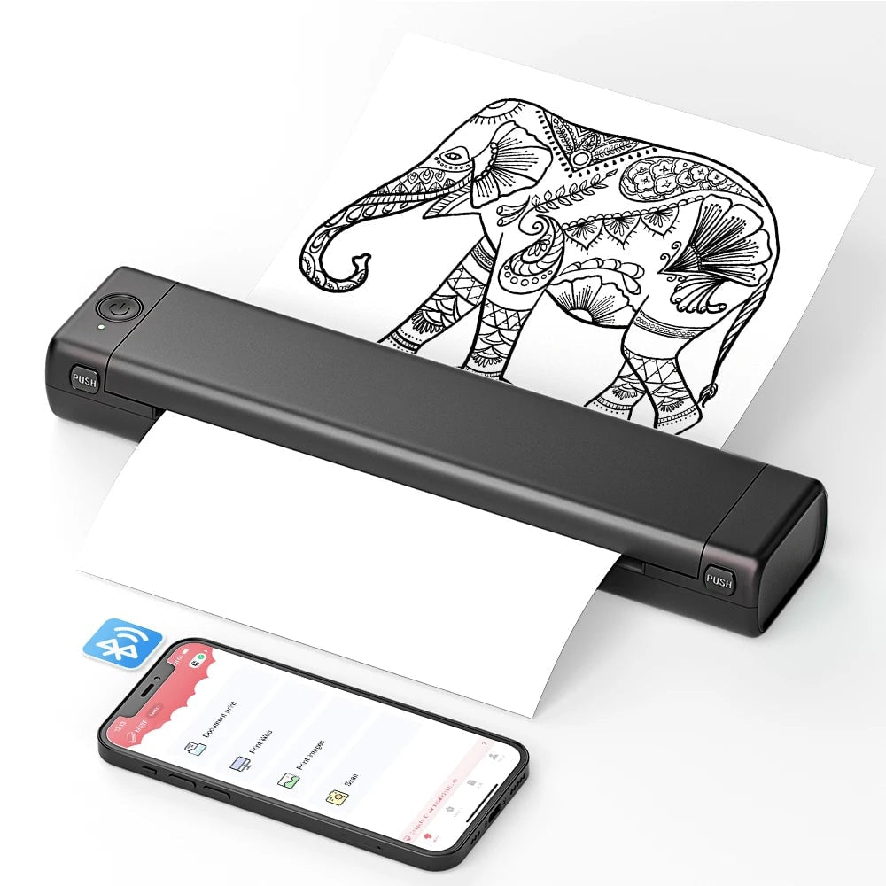 Tragbarer A4-Thermodrucker mit Bluetooth und tintenlosem Druck