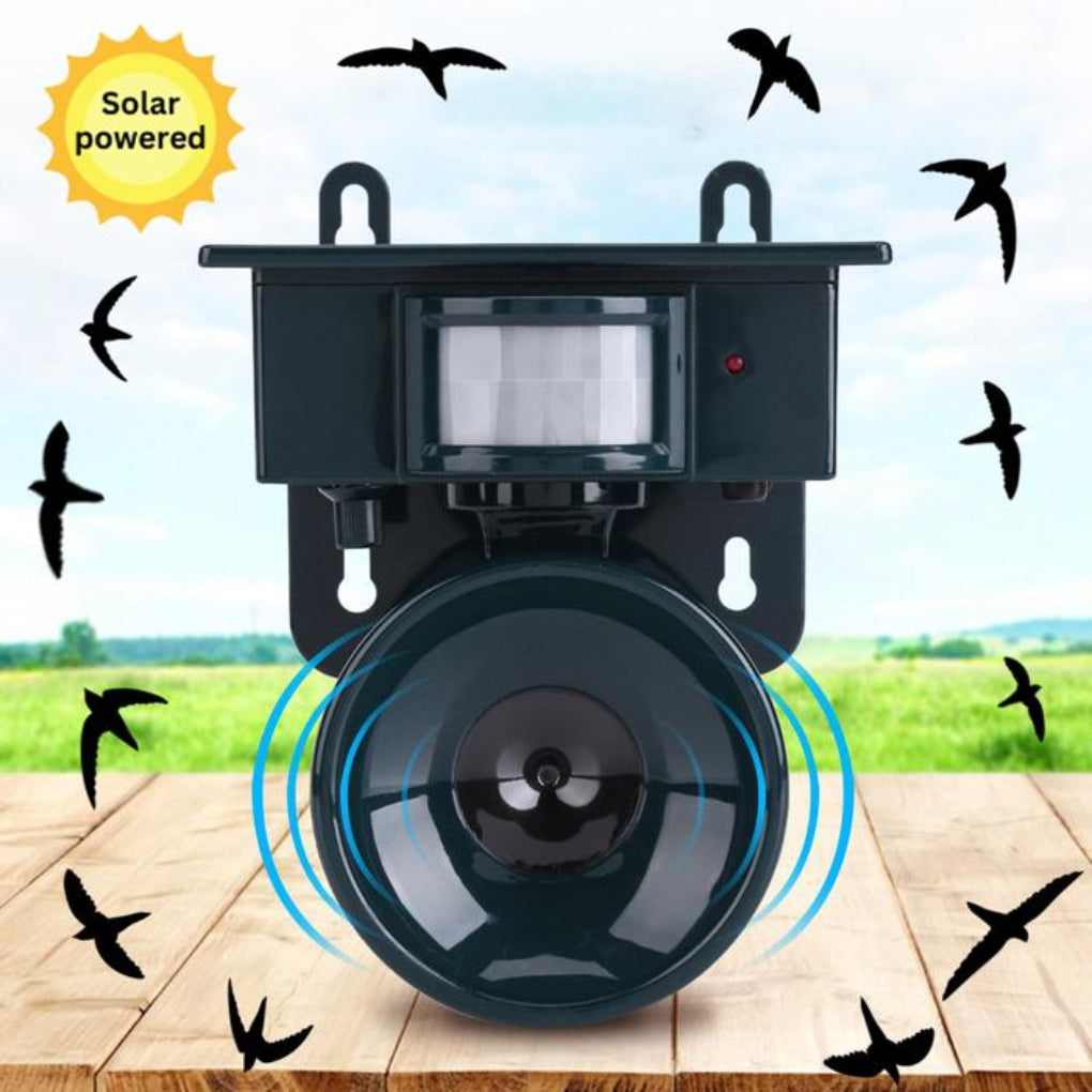 Ahuyentador de aves con sensor de movimiento para exteriores y modos de sonido ajustables
